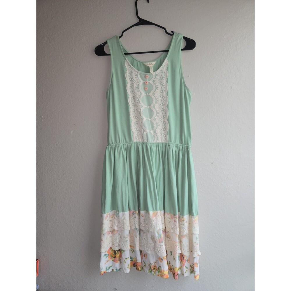 matilda jane mint green lace floral dress womens sz l length 36.5 pit to pit 17
